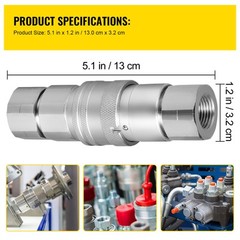 VEVOR 4 Sets 1/2″ Flat Face Hydraulic Coupler Quick Connect Skid Steer Bobcat