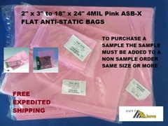100 to 500 3×5 to 18×24 2Mil Elkay Plastics Pink AntiStatic Flat Hard-drive Bags