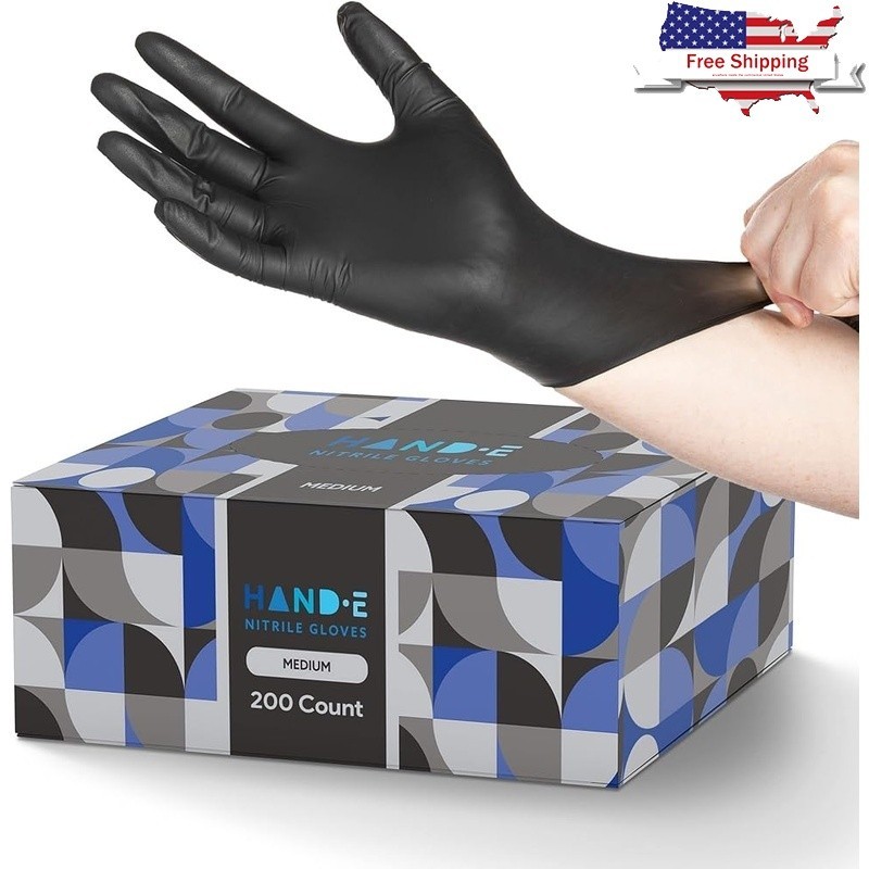 Black Nitrile Disposable Gloves Medium 50 Count BBQ Tattoo Hair Dye Cooking