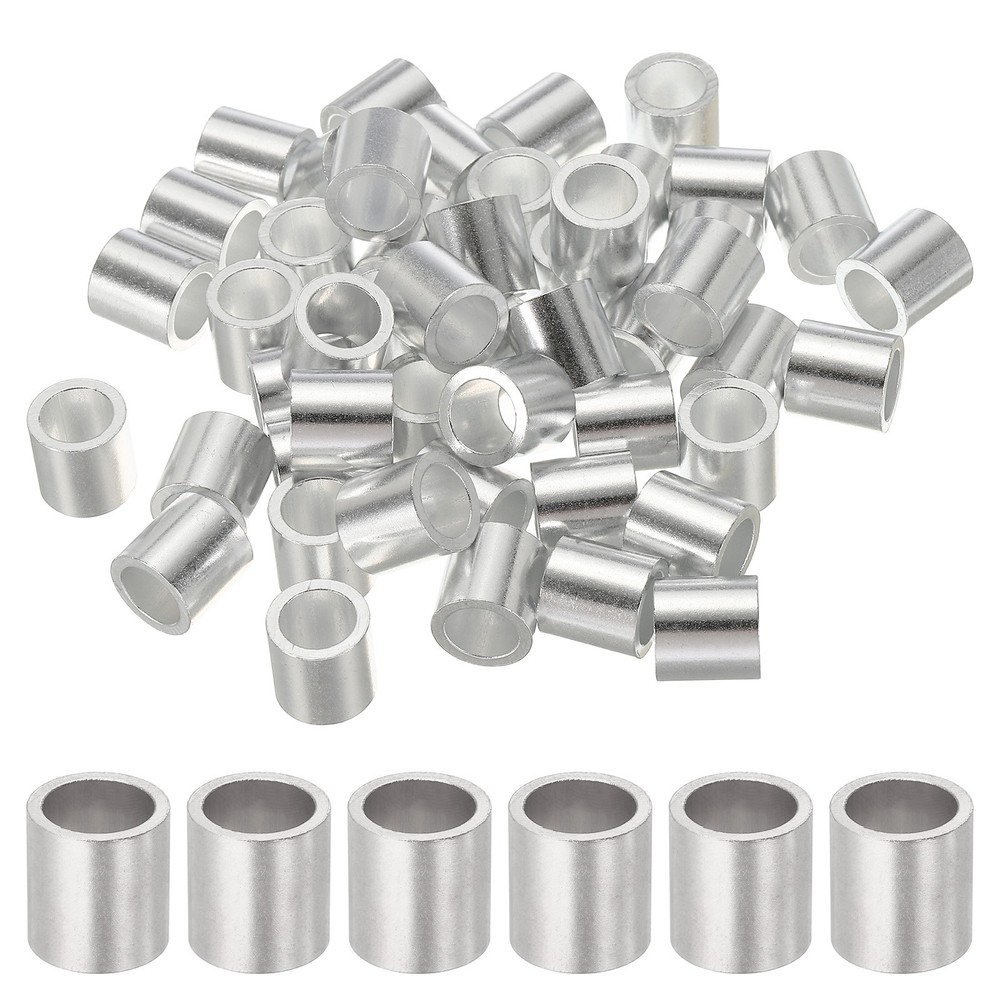 50Pcs 3/8″(10mm) Aluminum Crimping Loop Sleeve Round Wire Rope Stop Silver