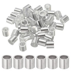 50Pcs 3/8″(10mm) Aluminum Crimping Loop Sleeve Round Wire Rope Stop Silver