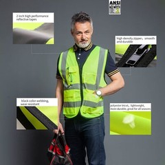 Safety Vest with High Visibility Reflective Stripes 5 Pockets 2 Colors Security