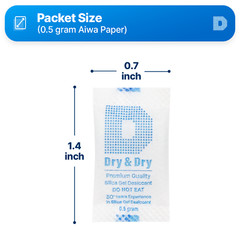 0.5(Half) gram X 100 PK “Dry & Dry” Premium Silica Gel Packets – FDA Compliant