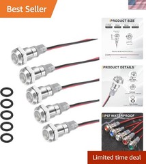 5 Pcs 8mm Nickel-Plated LED Indicator Light with 150mm Cable for 110V-220V