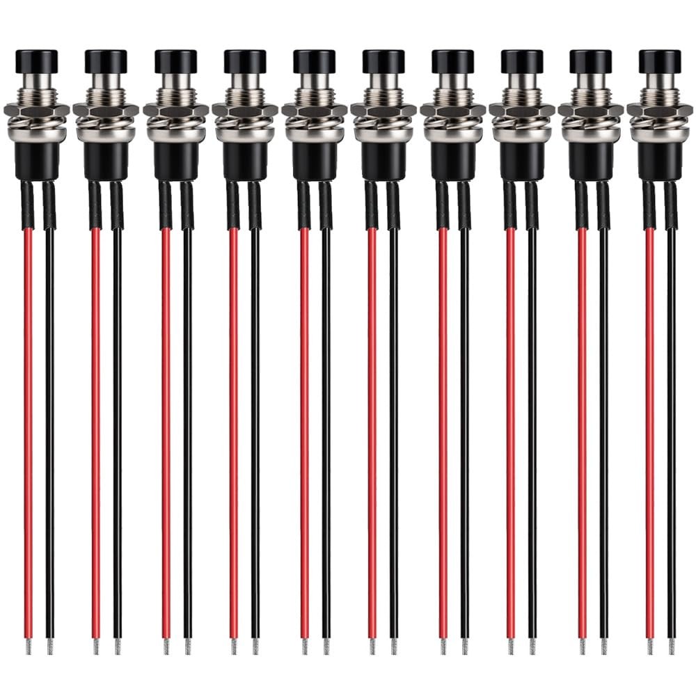 3V-6V-12V-24V-230V/1A 10pcs 7mm Black Prewired Mini Momentary Push Button,SPST