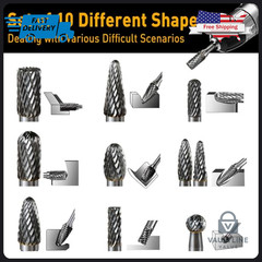 10 Piece Tungsten Carbide Burr Set 1/4 Inch Shank for Die Grinders