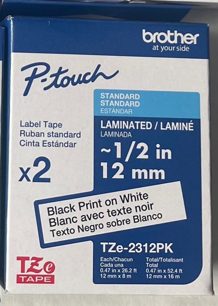 Genuine Brother TZe-2312PK Black on White 12mm 1/2″ P-Touch Label Tape