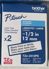 Genuine Brother TZe-2312PK Black on White 12mm 1/2″ P-Touch Label Tape