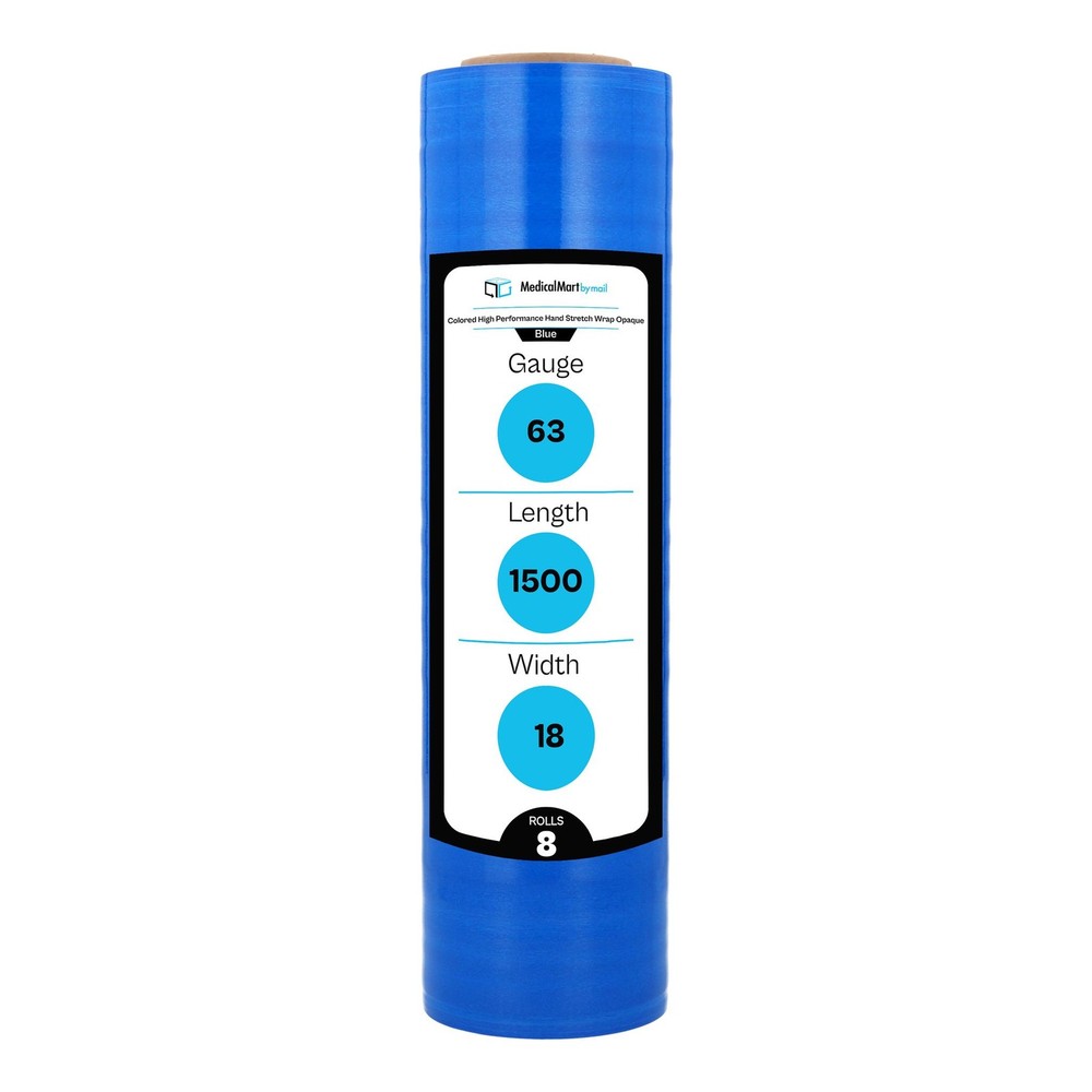 8 Rolls Narrow Banding Stretch Wrap 18″ x 1500′ 63 Gauge Dark Blue Shrink Film