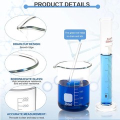 11Pcs Glass Beaker Set 50/100/250 ml Glass Graduated Cylinder 5/10/25/50 ml