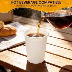 Paper Coffee Cups 12 oz, 100 Pack White Disposable Cups for Hot & Cold