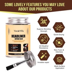 Non-Toxic Fabric Adhesive – Stronghold Headliner Repair Glue with Built-in Brush