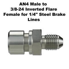 2 PCS 4AN Male To 3/824 Inverted Flare Female Adapter 1/4 Inch Brake Line