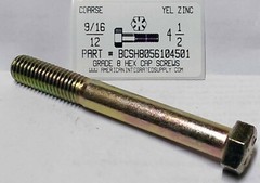 9/16-12×4-1/2 Hex Head Cap Screws Grade 8 Steel Zinc Yellow Plated (10)