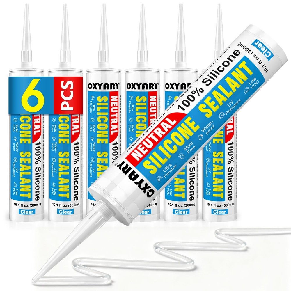 Silicone Caulk & Sealant Clear, 6 Pack – 100% Waterproof Silicone Sealant, Si…