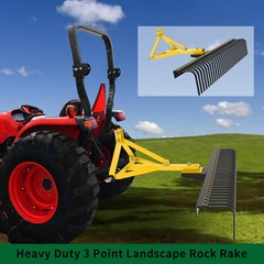 60″ 3 Point Landscape Rock Rake Category 1 Tractor Attachment Soil Gravel Lawn