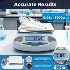 High Precision Digital Analytical Balance 5000g x 0.01g – Lab Scale for Kitchen,