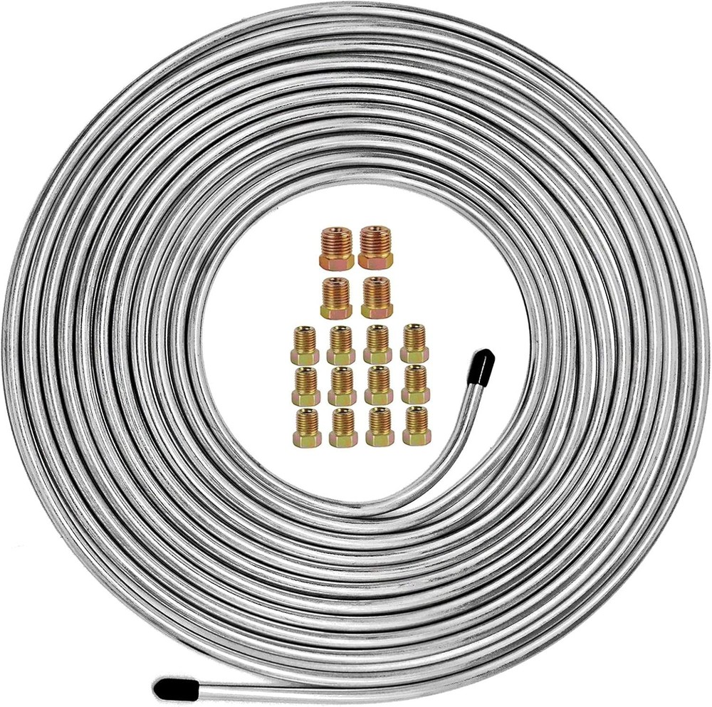 Upgraded 25 Ft 1/4″ Brake Line Tubing Kit, 2025 New Stainless Brake Silver