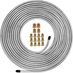 Upgraded 25 Ft 1/4″ Brake Line Tubing Kit, 2025 New Stainless Brake Silver