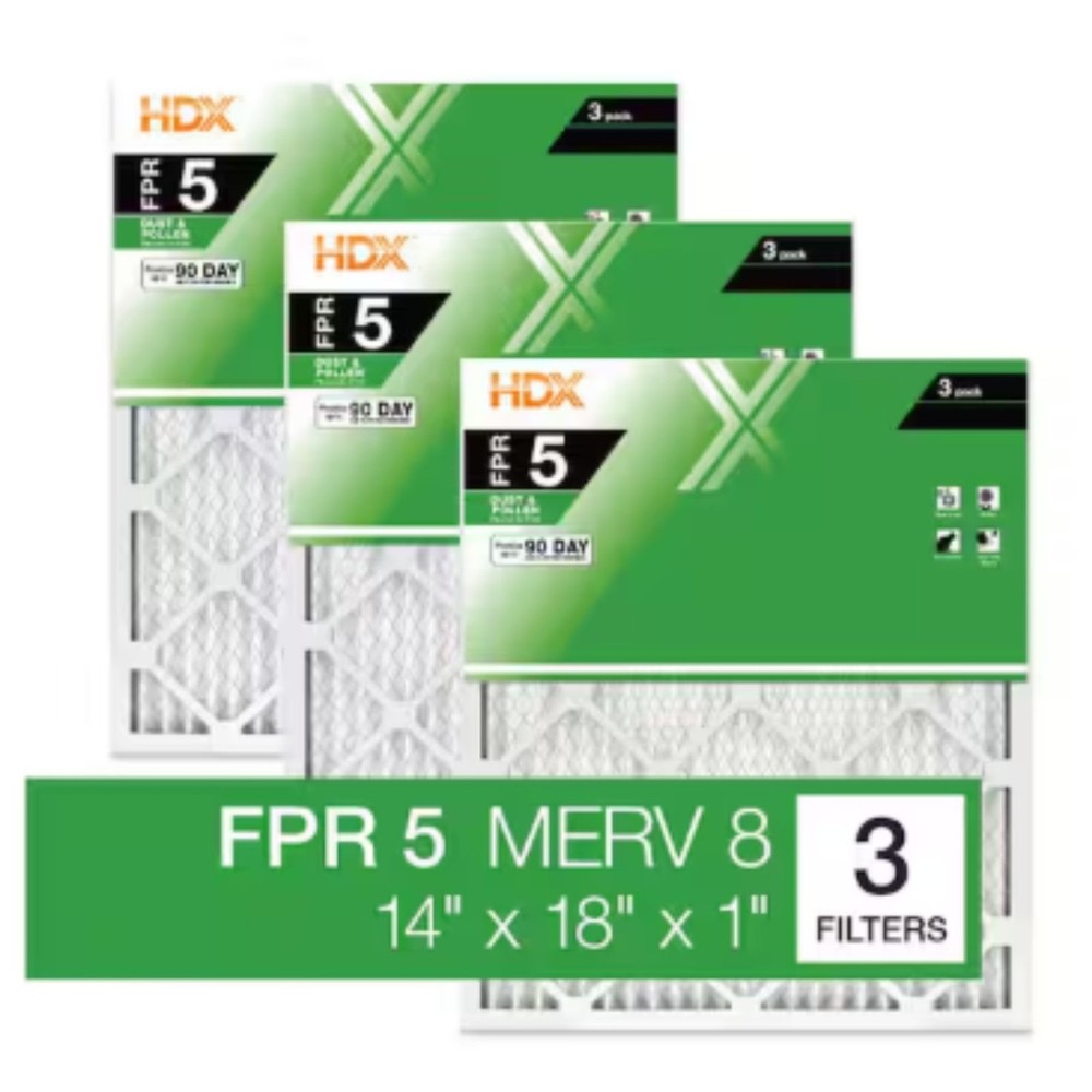 NEW – 14″ x 18″ x 1″ Standard Pleated Furnace Air Filter FPR 5, MERV 8 (3-Pack)