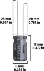 220uF 16V 6x12mm Electrolytic Capacitor 220 UF MFD 16 Volt 0.24×0.47in Aluminum