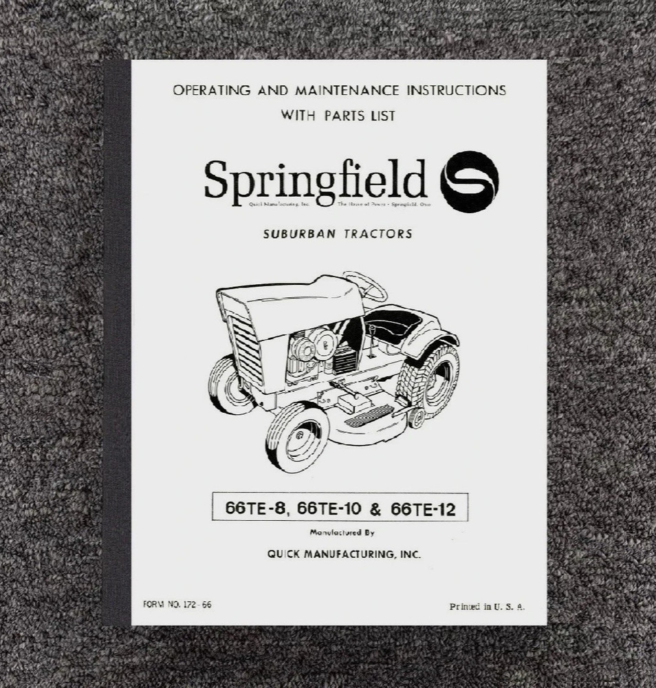 66TE-8 66TE-10 Suburban Tractors Operator Manual Fits Springfield 66TE-12 172-66