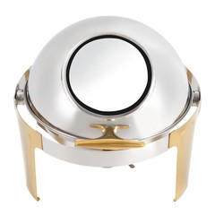 Roll Top Chafing Dish Buffet Set Gold Accent 6.3 Quart Round Stainless Steel