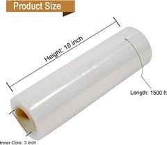 18″ x 1500FT 80 Gauge Pallet Wrap Heavy-Duty Stretch Film Clear Color Packaging