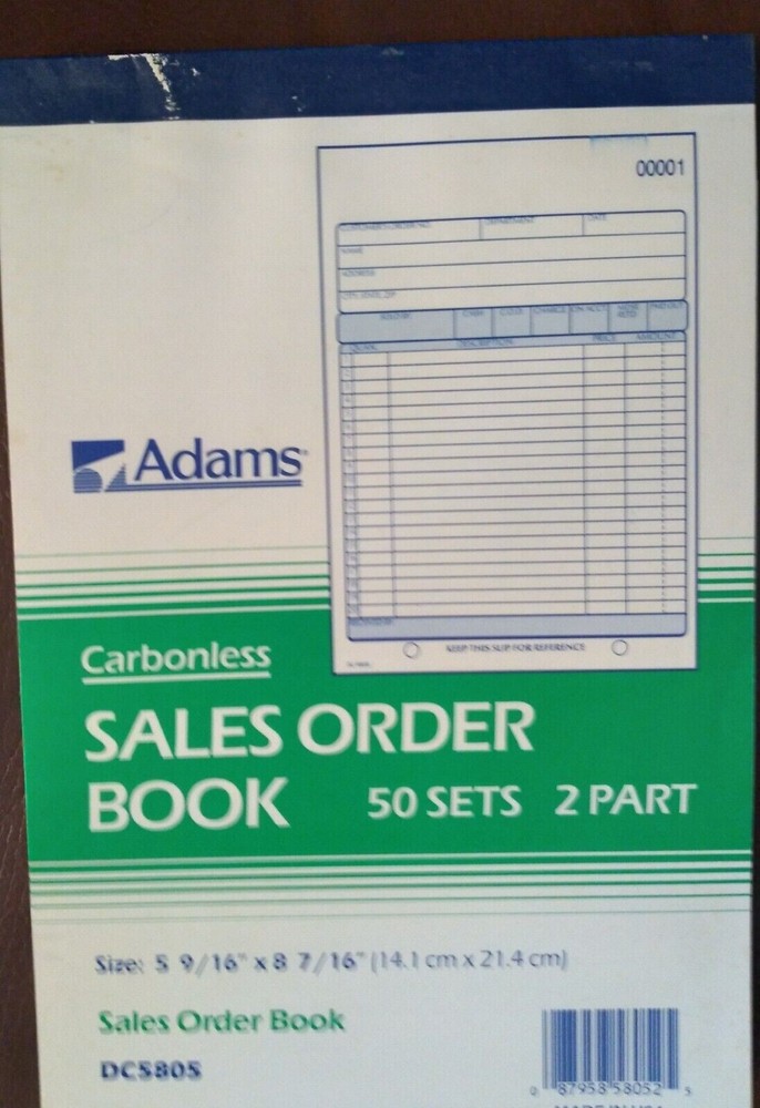 ADAMS CARBONLESS SALES ORDER BOOK 50 SETS 2 PART SIZE 5 9/16″ X 8 7/16 DC5805
