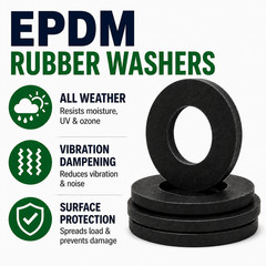 Rubber Flat Washers 5/8″ ID x 1″ OD x 1/8″ Thick Black Various Pack Sizes