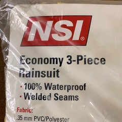 NSI Adult Size Large Yellow Economy 3 Piece Rainsuit 100% Waterproof NWT