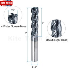 4 Flute 1/2″ x 2″ x 4″ Long Solid Carbide End Mill – AlTiN Coated