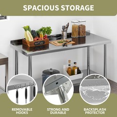 Large Work Table Undershelf 60×24″ Stainless Steel Commercial Kitchen Backsplash