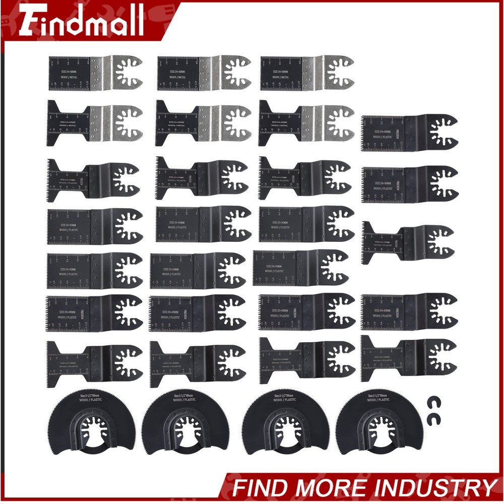Findmall 32 Pcs Universal Oscillating Saw Blades Kit Bi-Metal Multi Tool Blades