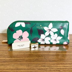 Kate Spade Pencil Pouch Cosmetic Case Travel Bag Faux Leather w Accessories