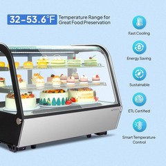 Refrigerated Display Case 5.7 Cu.Ft. Glass Pastry Display Showcase Equipment+LED