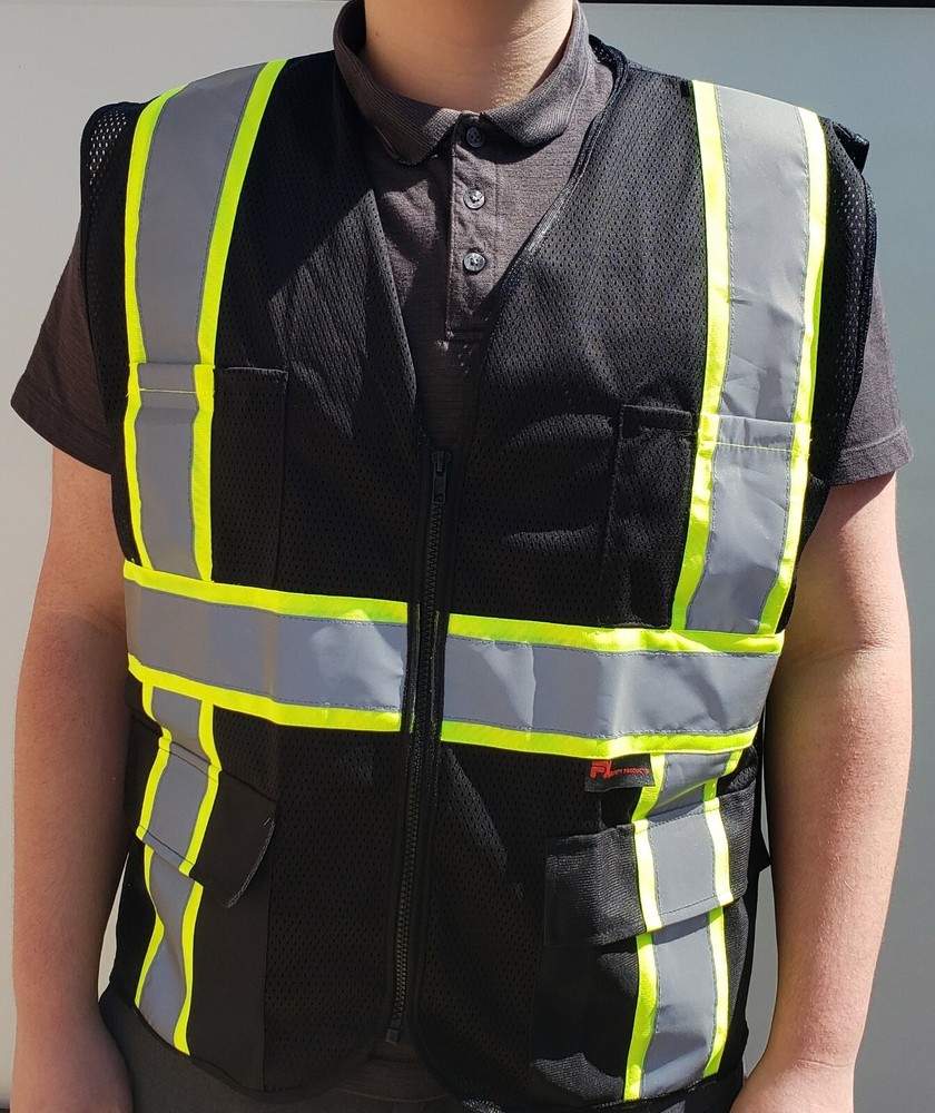 FX Two Tone HI-VIS Black Safety Vest with 4 Front Pocket Small to 5XL