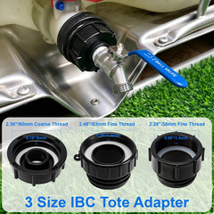 IBC Tote Hose Adapter, 3-Size IBC Tote Adapter, 2.44″ Fine、2 “Fine, and 2” Coars