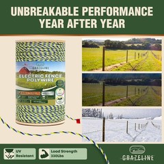 9-Strand Electric Fence Polywire 1640 ft, Tinned Copper & Stainless Steel, 0.3