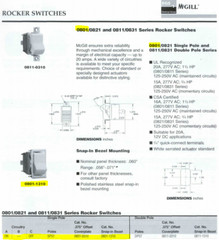 McGill Panel Mount Rocker Switch 0801-1310, SPST, 277 VAC, 20 Amp, 1.5 – 2HP New