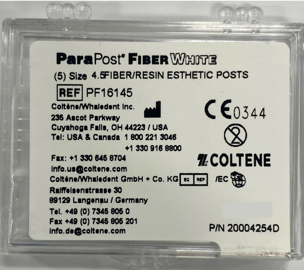*5-Pieces* Coltene ParaPost Fiber White Size-4.5 Resin Esthetic Posts PF16145
