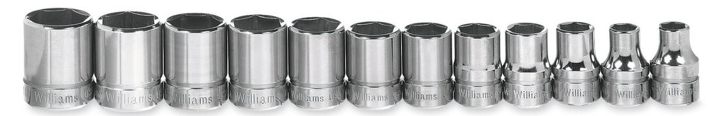 12pc 8-19mm 3/8″Drive Shallow 6 Point Chrome Socket Set Clip Rail Williams USA