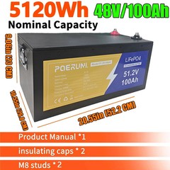 48V 100Ah LiFePO4 Lithium Battery 5120Wh Built-in BMS Deep Cycle For Golf Carts