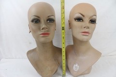2 Vintage Fiberglass Mannequin Head Wig Painted Eyes Halloween Bust White