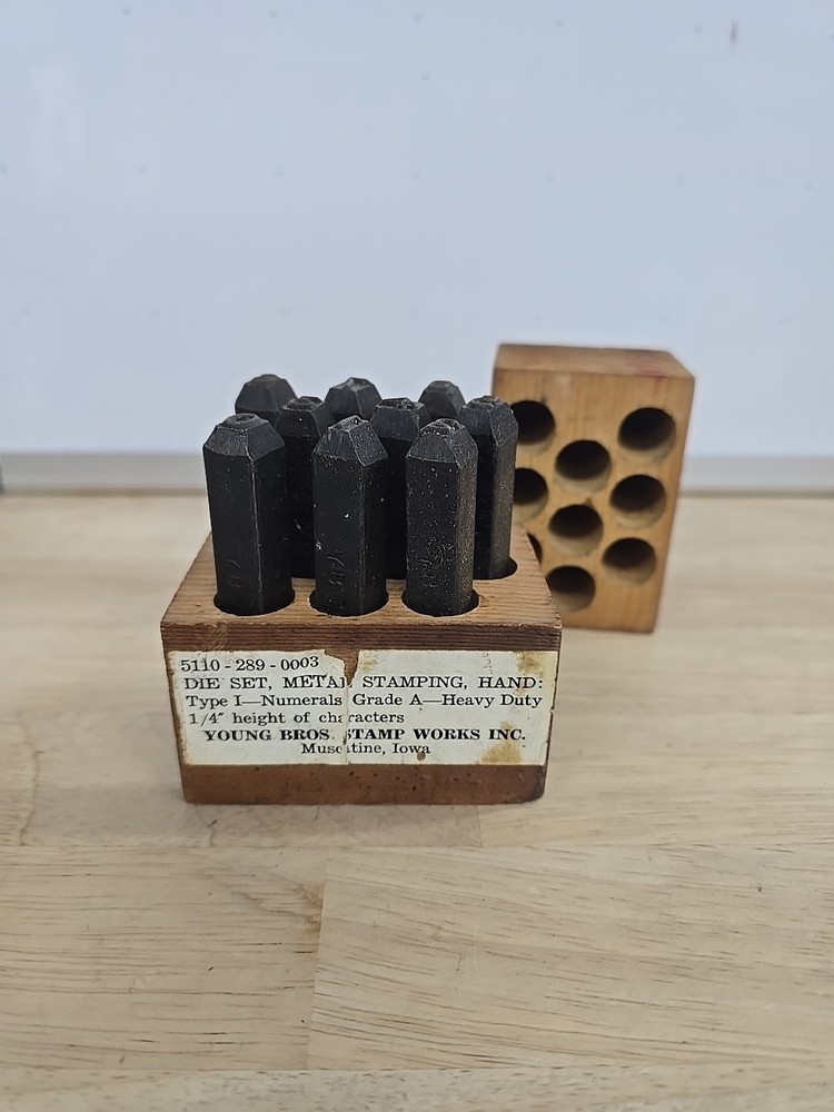 Young Bros GRIP Stamp Metal Die Punch Set 1/4 in Number 0-8 9 pcs 5110-289-0003