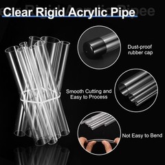 2Pcs Clear Rigid Acrylic Pipe 26mm ID x 30mm OD 10″ Round Plastic Tube with Cap