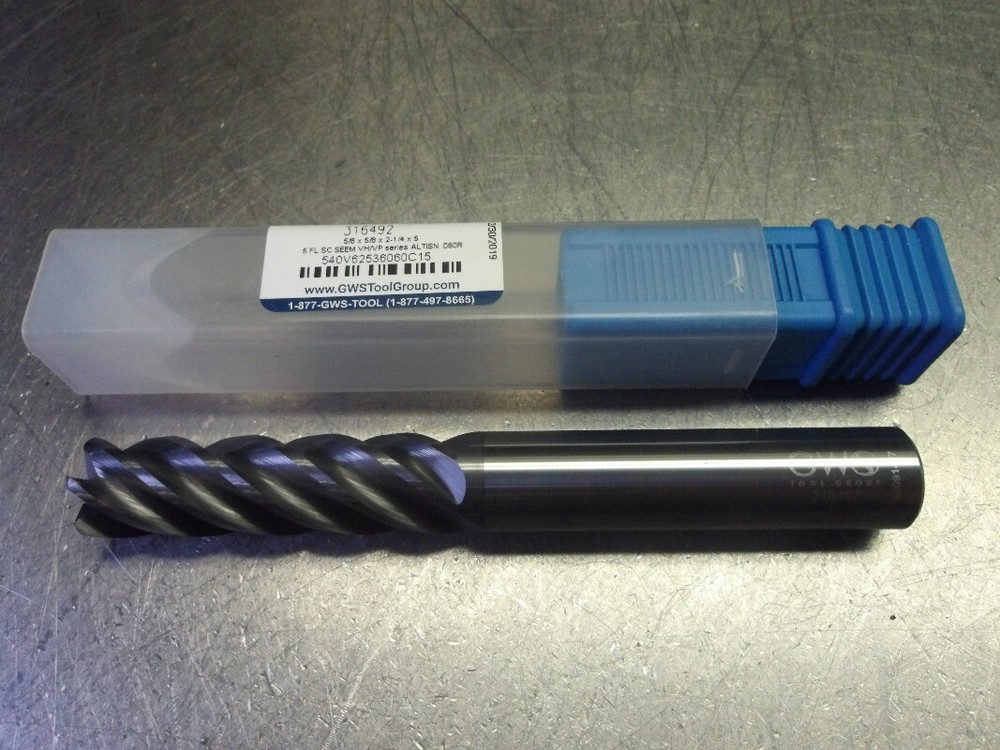 GWS 5/8″ 5 Flute Carbide CR Endmill .060″ R 540V62536060C15 (LOC2446)