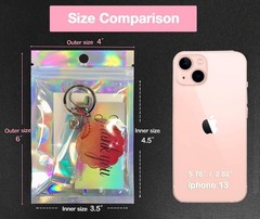 100 Pcs Holographic Resealable Packaging Bags for Small Business..(4X6 Inch)
