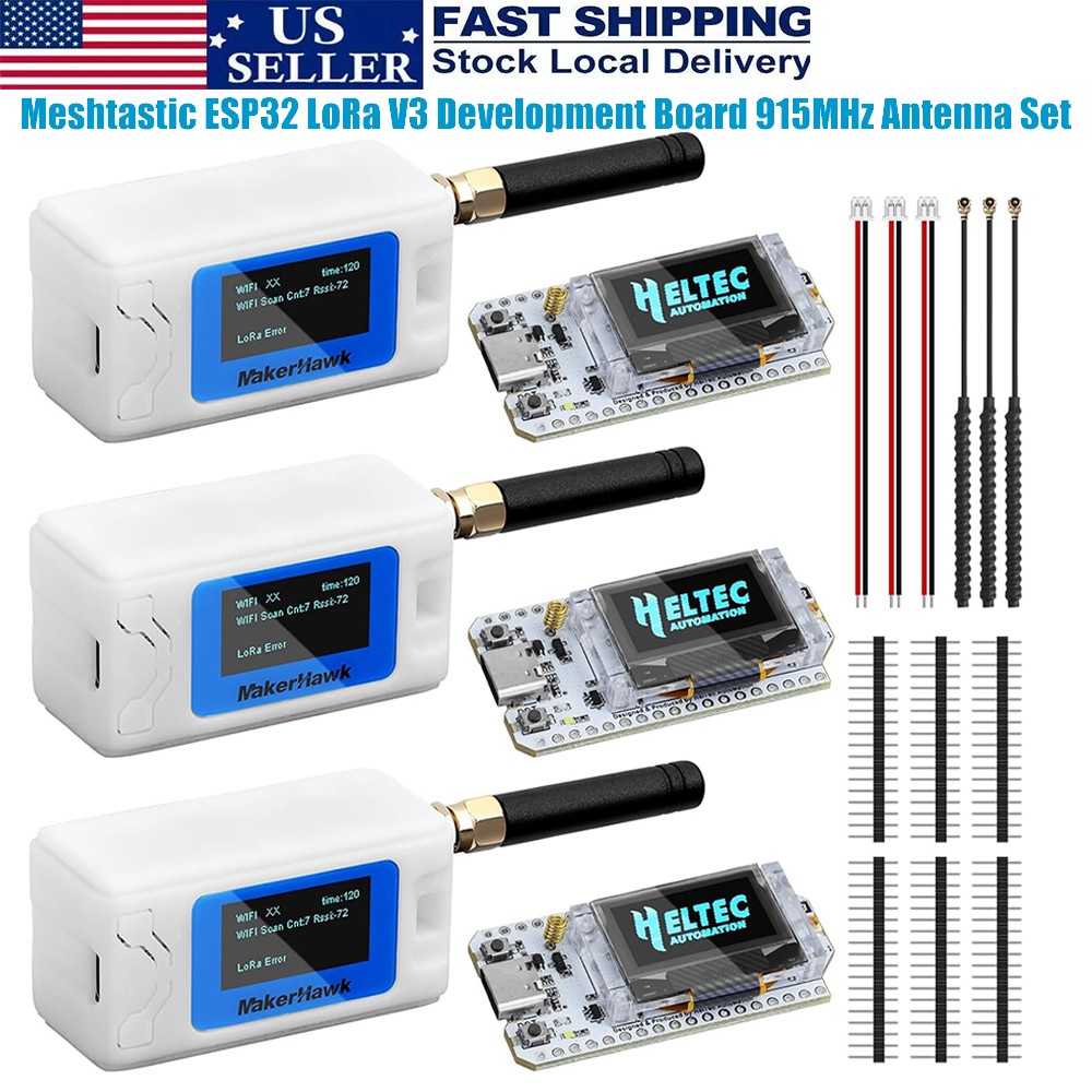3 Set 915MHz LoRa V3 ESP32 OLED Board+IPEX Antenna + Heltec Case for Meshtastic