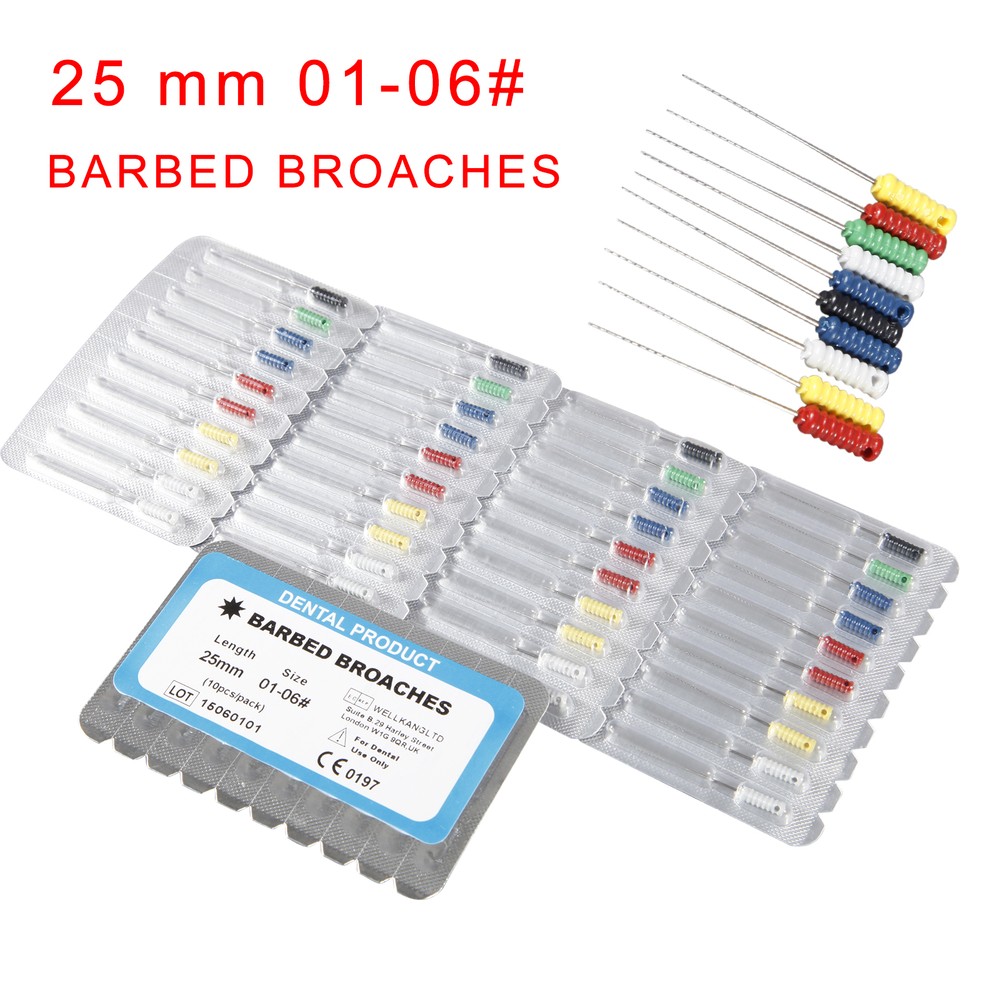 50Pcs Dental Barbed Broaches #1-6 25mm Assorted Handle Endodontic File Stainless